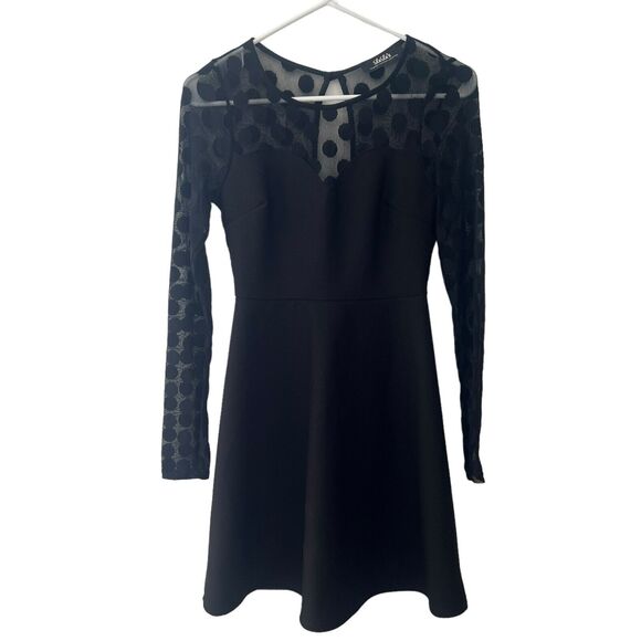 Lulus Dresses & Skirts - Lulu’s Dress S Black In Hot Dot-ter Long Sleeve Black Dress Sheer Top Size Small